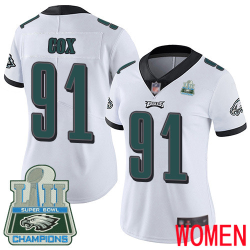 Women Philadelphia Eagles 91 Fletcher Cox White Vapor Untouchable NFL Jersey Limited Player Super Bowl LII 100th